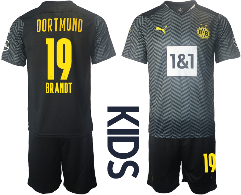 Cheap Youth 2021-2022 Club Borussia Dortmund away black 19 Soccer Jersey